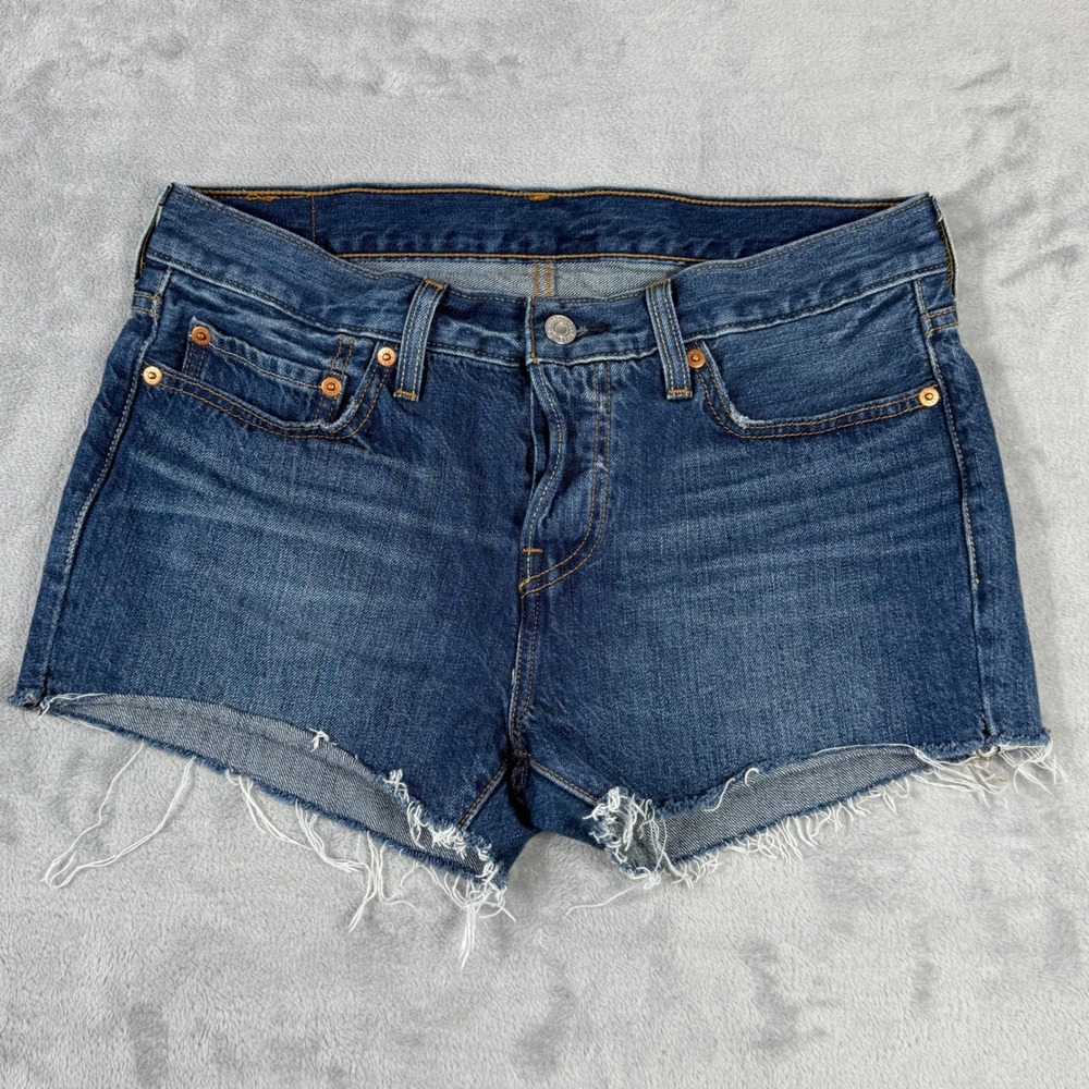 Levi's 501 Raw Hem Denim Shorts‎ Women's Butterfly Button Blue Jean Size 27